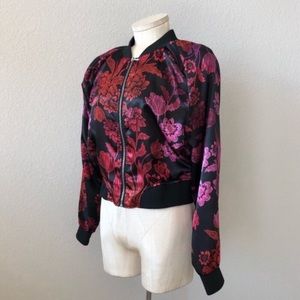 Charlotte Russe floral black/pink/red shiny lightweight jacket